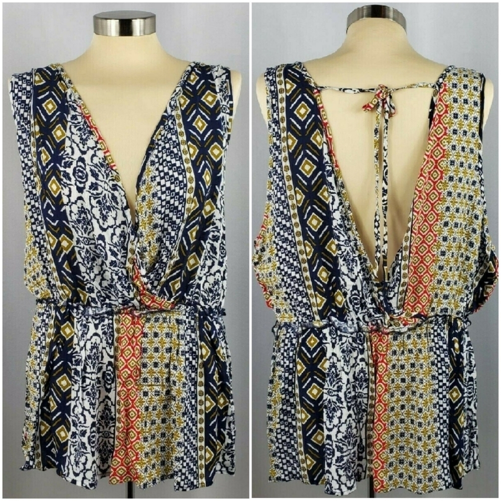 Mauve chic blouse open plunge back blouse top 2X